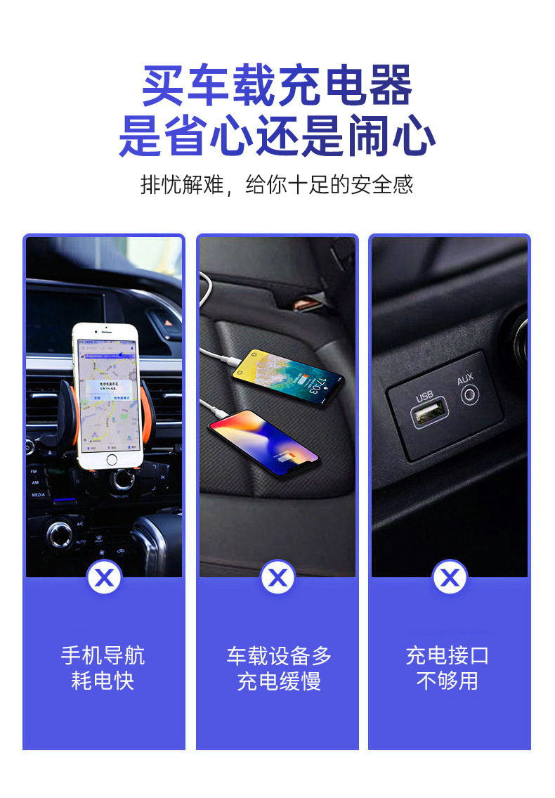 新款快充圆形发光车载充电器48W汽车多功能点烟器车载插座详情2