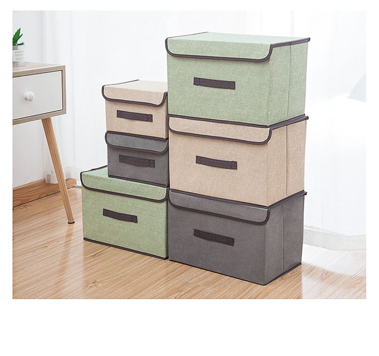 Wholesale of foldable clothing and sundries portable dust-proof storage boxes with LIDS and folding storage boxes made of faux linen fabric pic 21