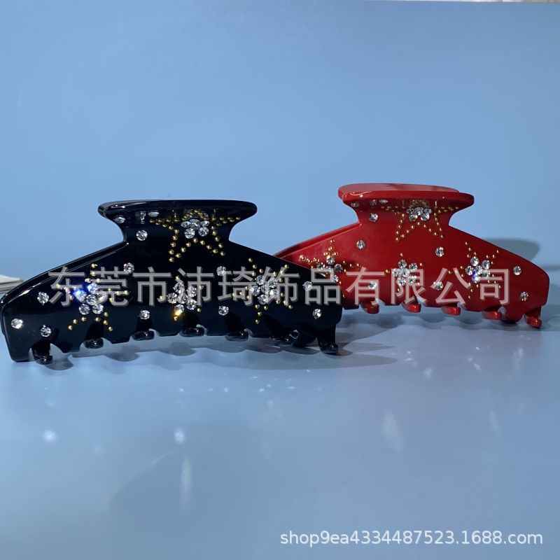 法式复古经典款 亚克力醋酸抓夹 五角星镶钻大抓力 盘发夹马尾鲨详情4