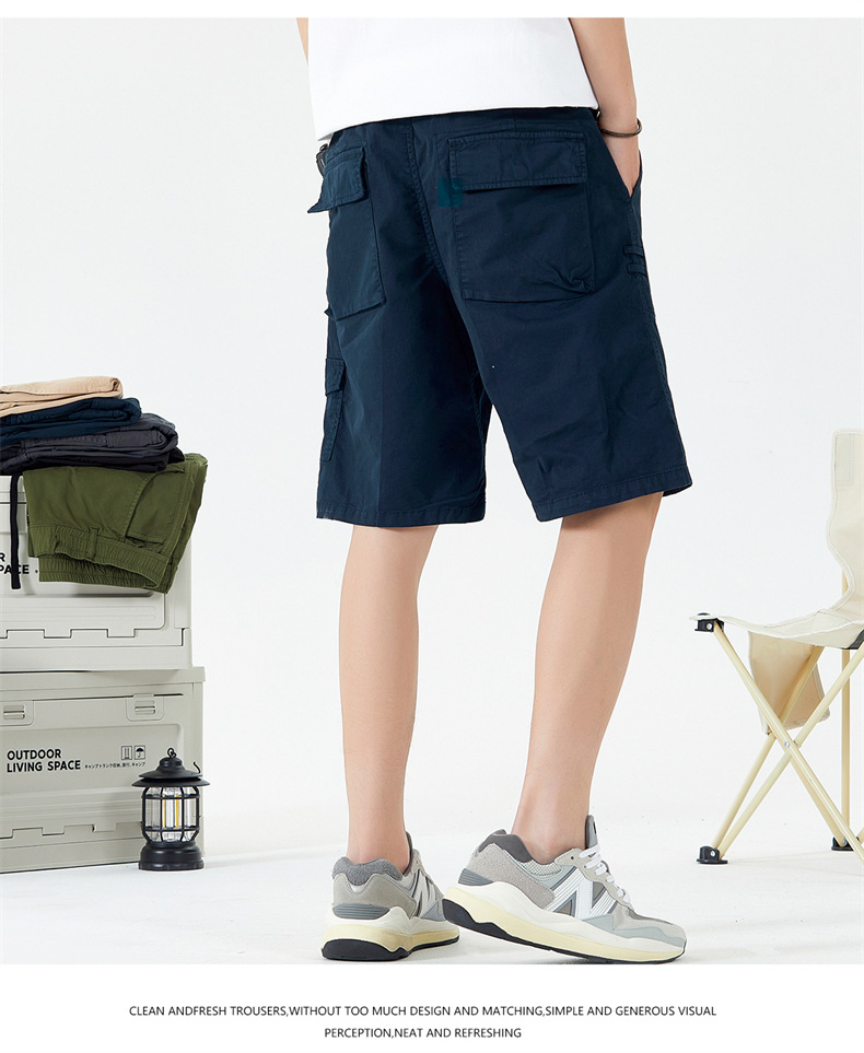 OLA 美式复古男士休闲水洗工装裤五分裤简约多袋百搭潮流设计感详情11