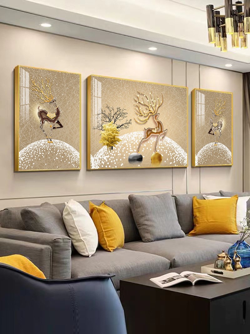 现代简约客厅装饰画高级感沙发背景墙轻奢挂画壁画大气三联晶瓷画详情13
