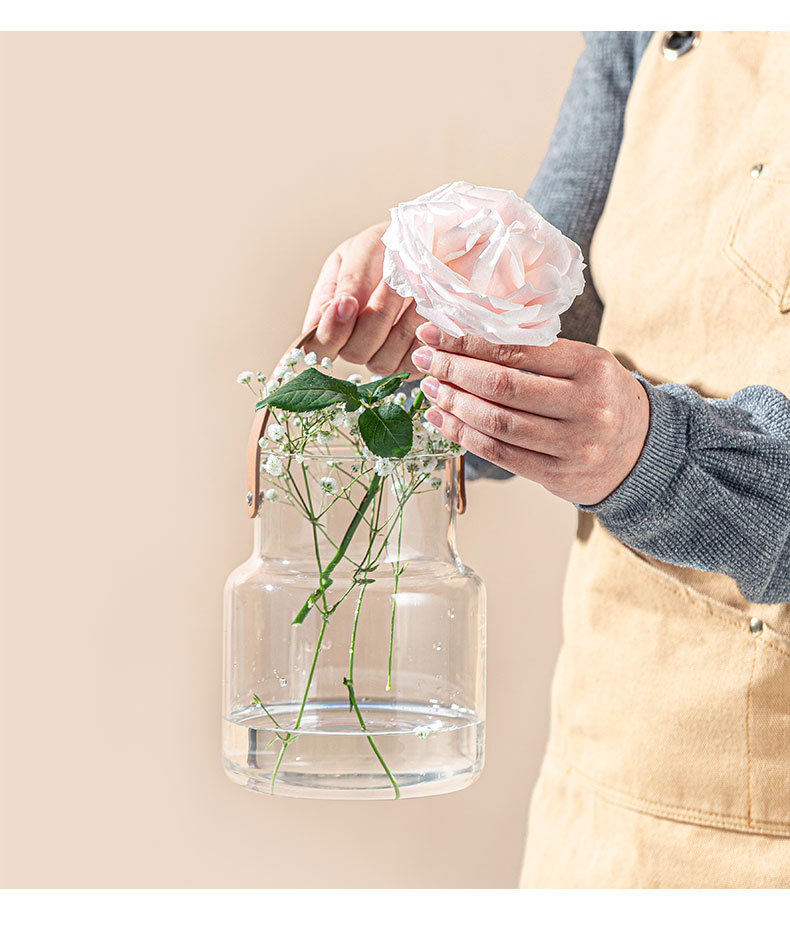 ins风皮革手提玻璃花瓶简约花器家居装饰品收纳摆件烛台水培花瓶详情18
