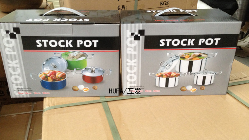 Color three-piece right-angle pot set 16/18/20cm double steel ear soup pot set pic 3