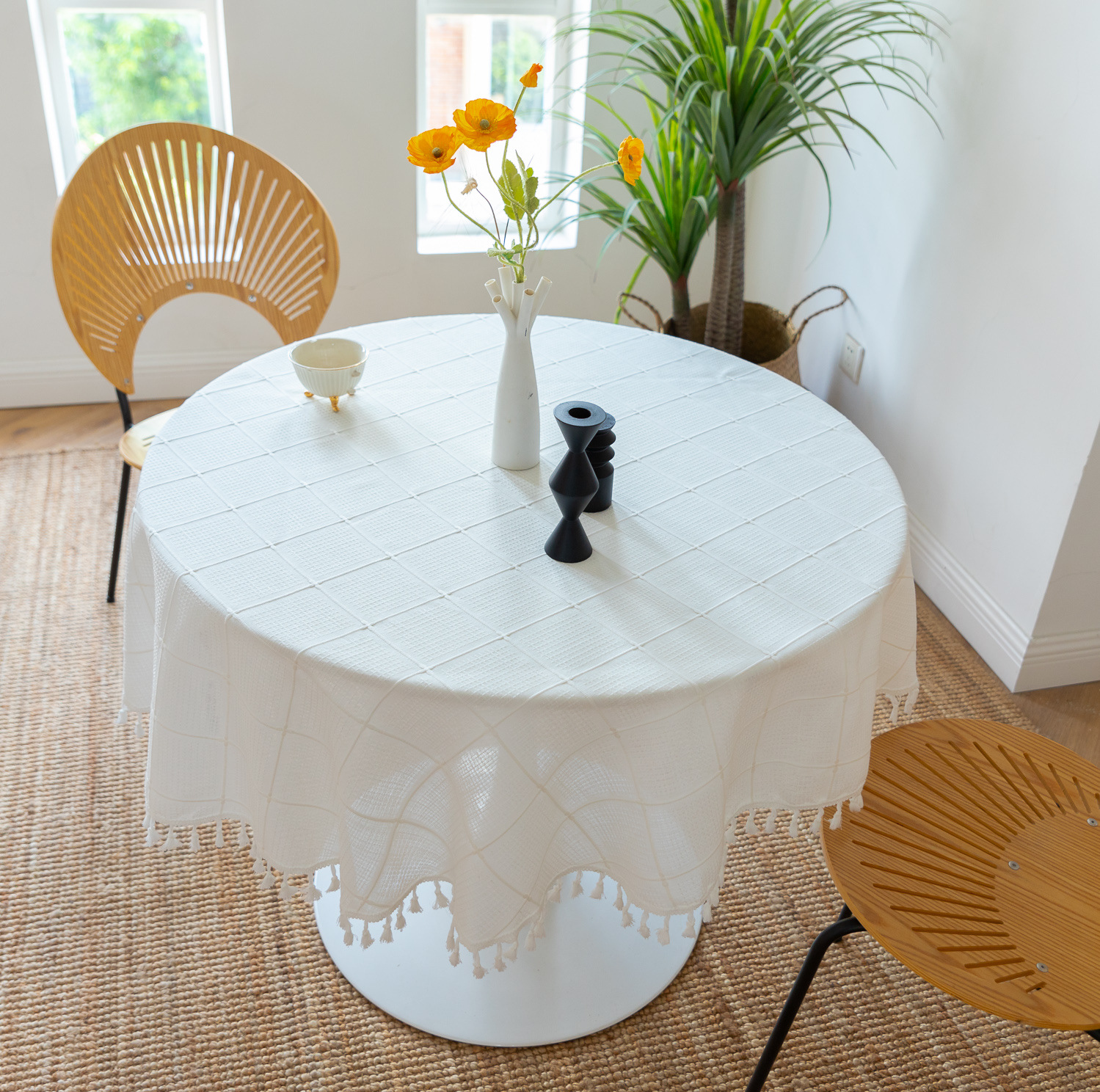 Cross-border new embroidered checkered decorative items, home tablecloths, Japanese solid color, American thickened table cushions pic 12