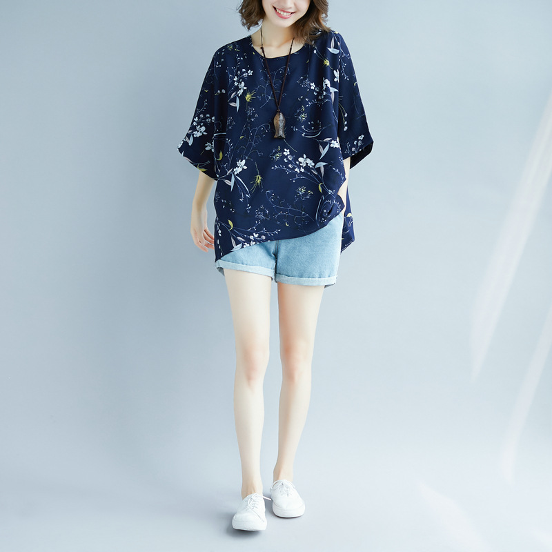 大码女装胖mm短袖t恤女夏季上衣显瘦超宽松印花雪纺衫200斤详情24