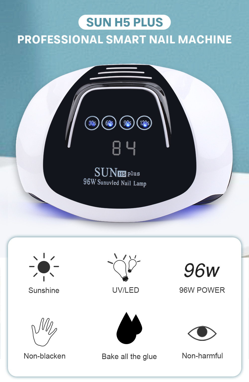 SUN H5 PLUS High-power LED hand-held nail art lamp, nail baking dryer and phototherapy machine, best-selling in foreign trade pic 2