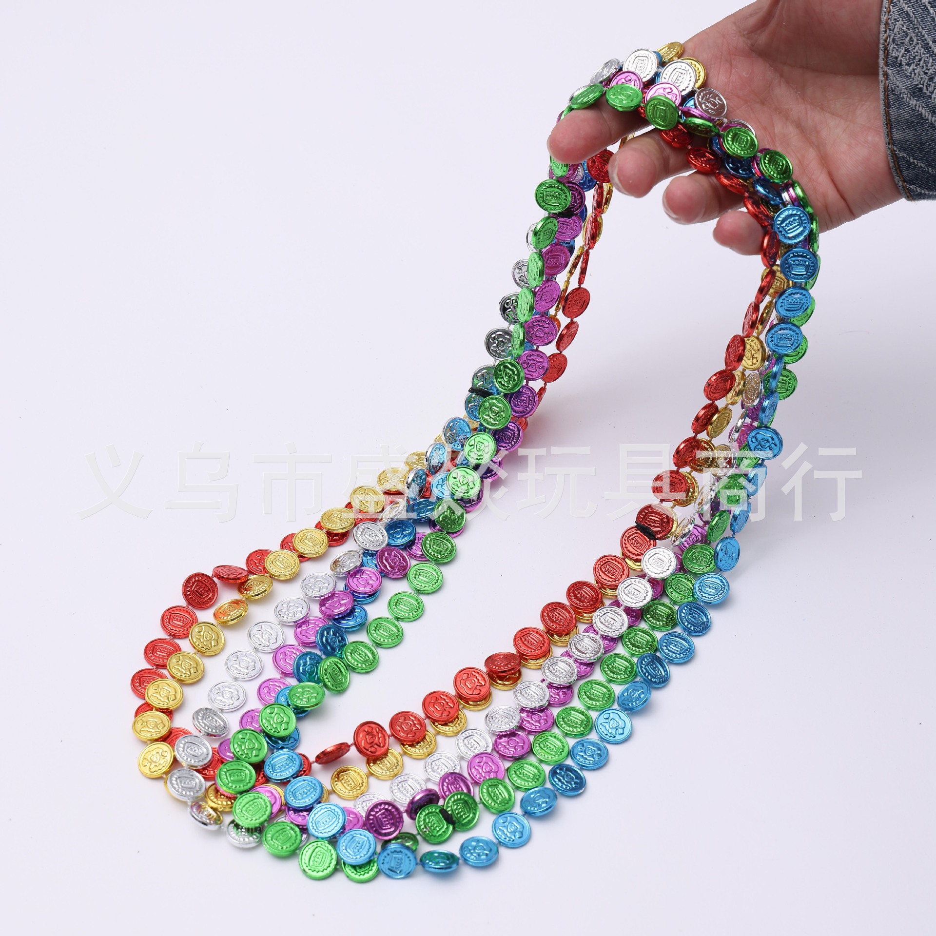 跨境小丑钱币金币电镀珠链彩色项链独立日狂欢万圣节派对波珠链详情5