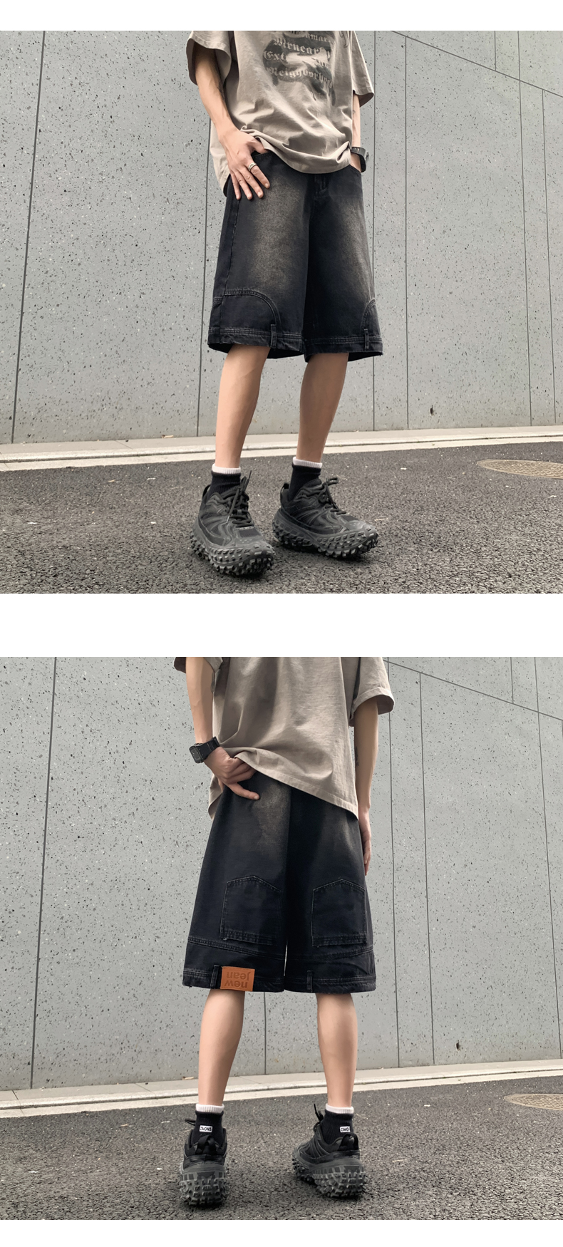 美式高街倒装牛仔短裤男夏季薄款小众设计感痞帅宽松休闲五分裤子详情10