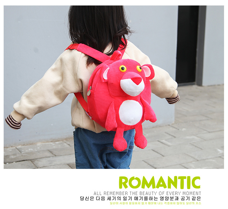Pink Leopard plush toy figure backpack, cartoon cute doll, hand-held kindergarten schoolbag for boys and girls pic 9
