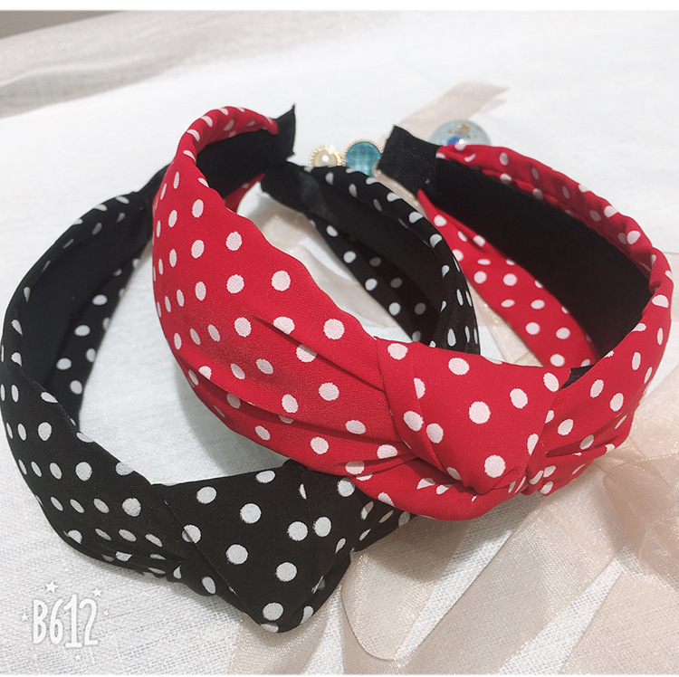 Factory cross-border direct supply of knotted small polka dot hair bands, fashionable and simple headwear, Korean-style girl wide-edge headbands and hair bands pic 11