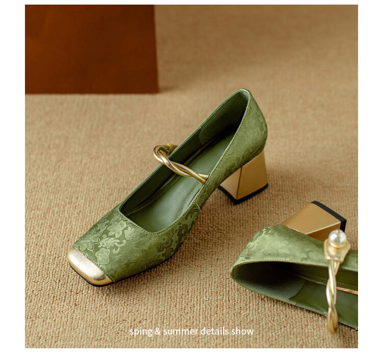 新中式国朝风单鞋2024春季新款百搭复古法式粗跟方头浅口女士单鞋详情20