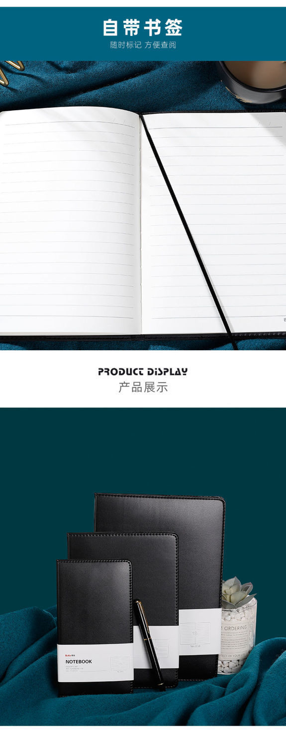 Black business cuero engrosado notebook notepad pu copia dura diario para estudiantes universitarios libro de logo al por mayor pic 8