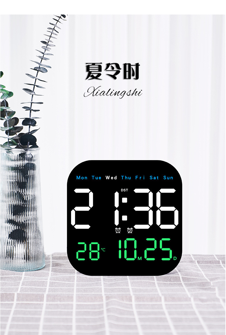 跨镜新品多功能时钟LED电子钟客厅清新挂钟可挂可立两用钟表6650详情26