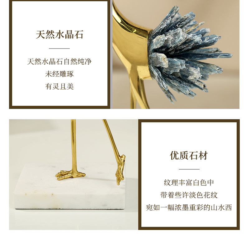 New Chinese-style crane model room copper ornaments, light luxury European modern living room home metal decorations, crystal ornaments pic 9