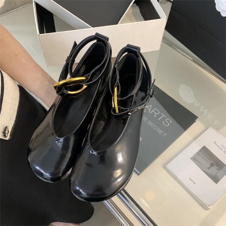 法式复古金色小皮鞋女2024新款脚腕扣带豆豆鞋春夏秋季玛丽珍单鞋详情25