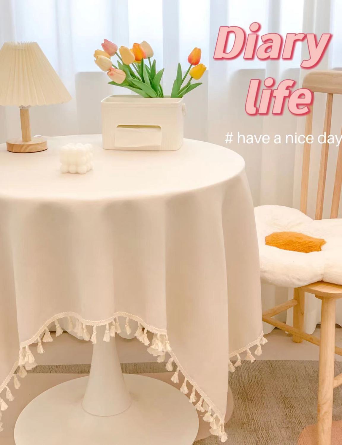 日式流苏棉麻桌布ins风小清新书桌装饰布氛围感圆桌茶几餐桌台布详情2