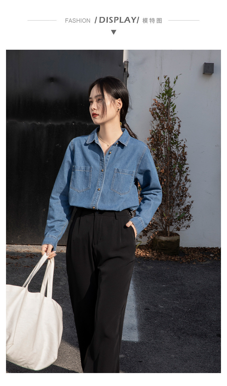 长袖牛仔衬衣女2023年新款时尚高级感叠穿宽松上衣衬衫外套潮女详情6