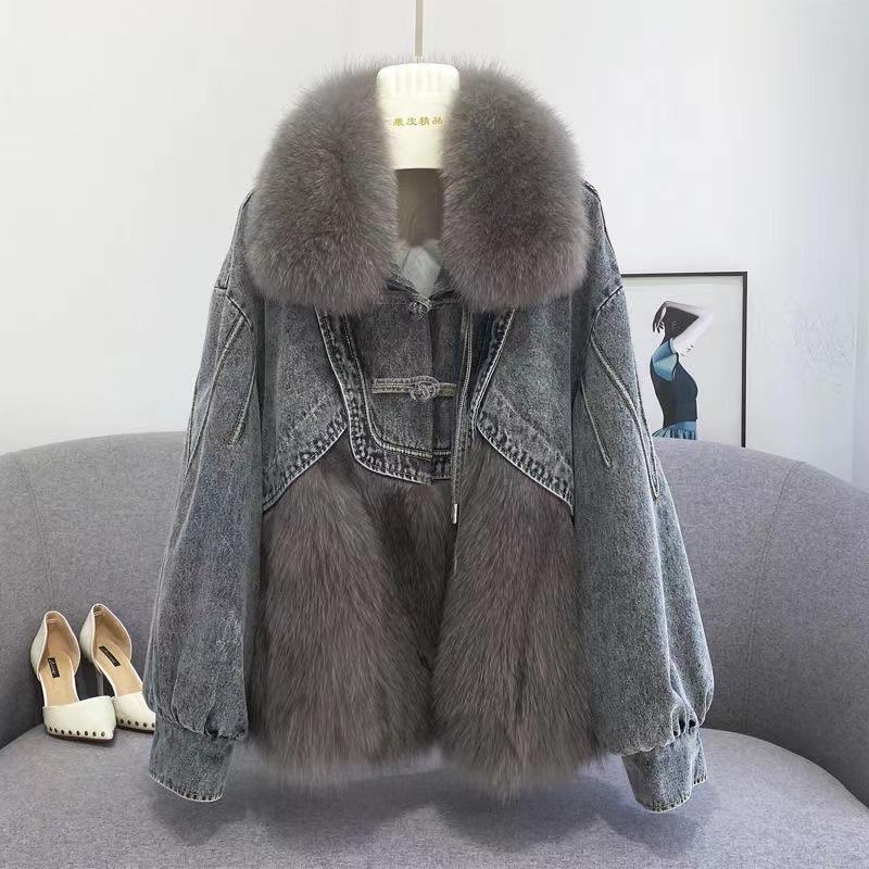 New Haining faux fox fur coat for women, short faux leather jacket, faux sheepskin and faux down jacket pic 5