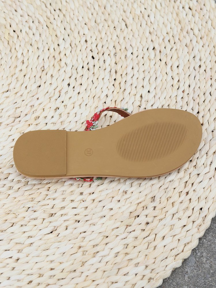 2024夏季新款欧美编带花朵女鞋平底女士大码套趾凉鞋舒适休闲详情8