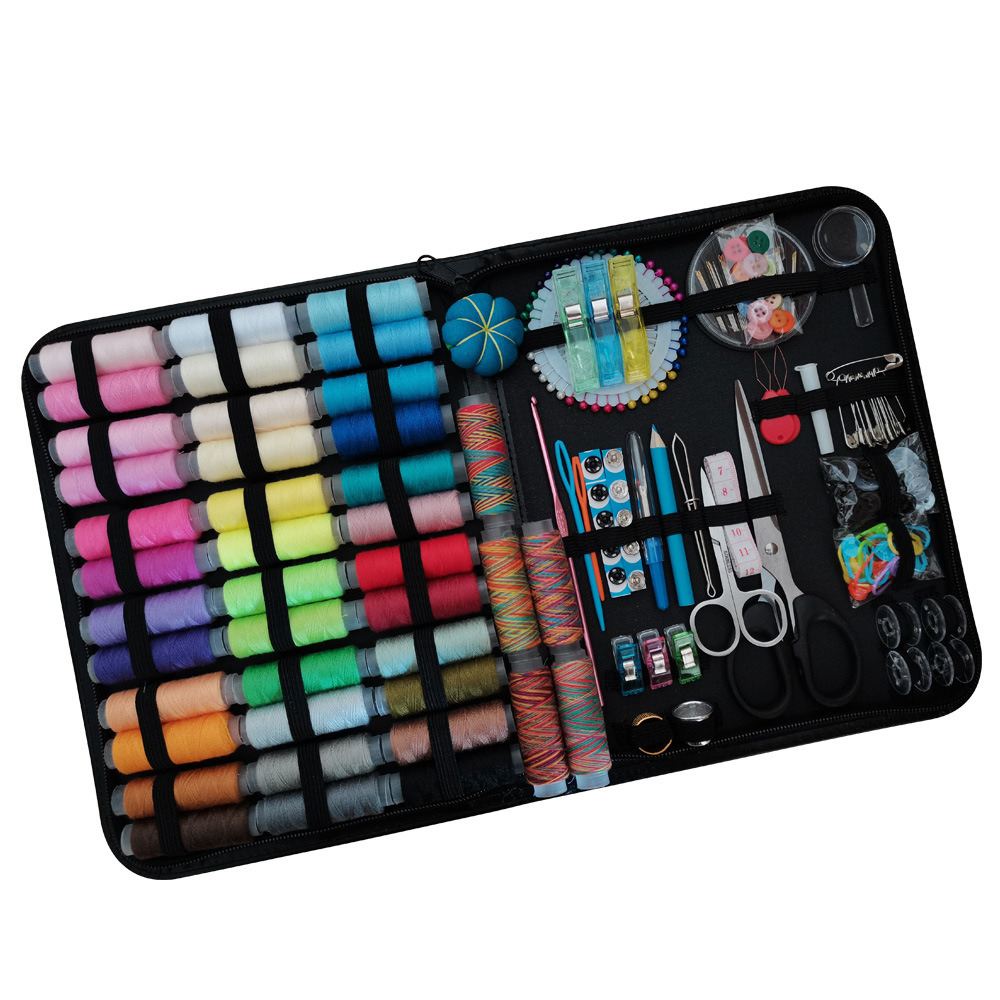 E-commerce 206-piece set of hand-stitched bag, black sewing bag, leather sewing bag, portable sewing set pic 10