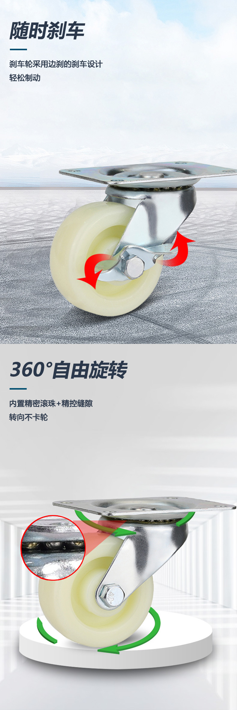 轻型肥仔白PP家具轮