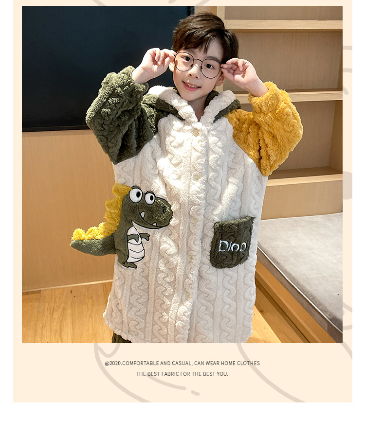 儿童睡衣秋冬季加厚款保暖法兰绒男童珊瑚绒套装中大童男孩家居服详情11