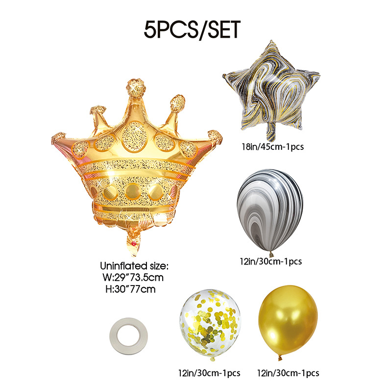 新款跨境铝膜气球套装5球皇冠生日派对聚会装饰景飘空球现货批发详情4