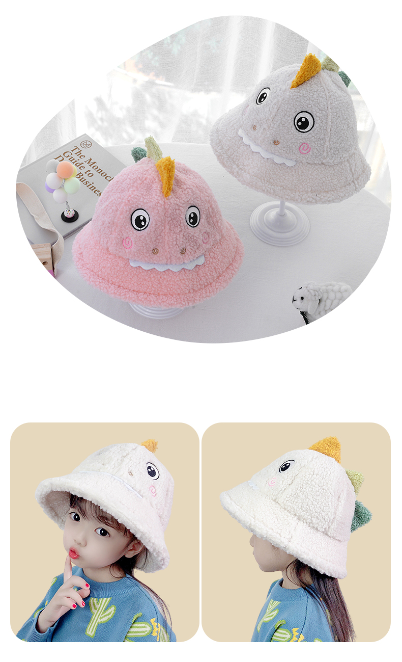Versión coreana lindo dibujo animado dinosaurio invierno niños sombrero bufanda una mujer invierno caliente cuello bebé pescador sombrero pic 34