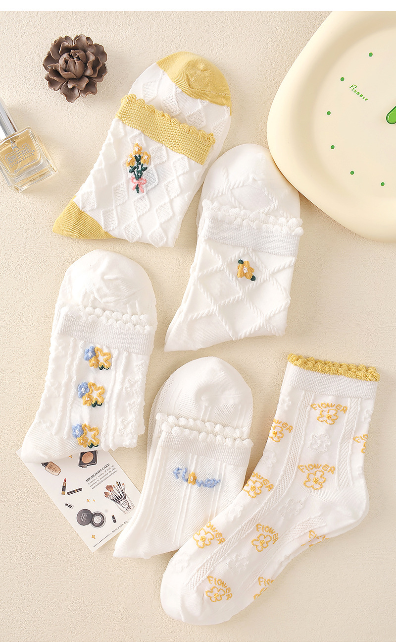 郁金香袜子女秋冬季中筒袜百搭甜美ins潮学院风女袜可爱长袜批发详情9