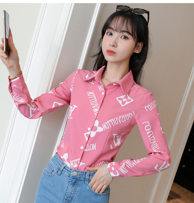 New spring and autumn Korean-style slim-fit shirt for women, long-sleeved printed striped trendy base layer, Hong Kong-style top for women pic 15