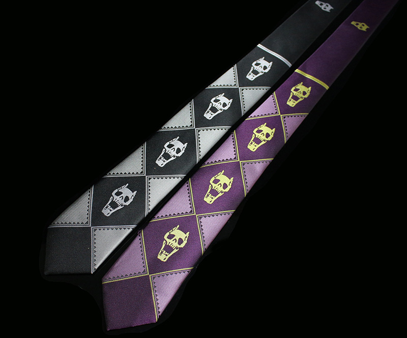 日版JOJO领带 奇妙冒险COS吉良吉影骷髅 黑灰色 紫色动漫领带周边详情13