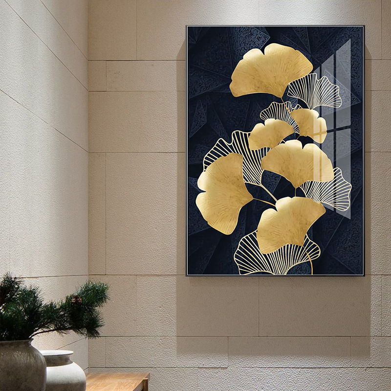 现代外贸爆款黑金色叶子抽象几何轻奢客厅卧室海报晶瓷装饰画海外详情5
