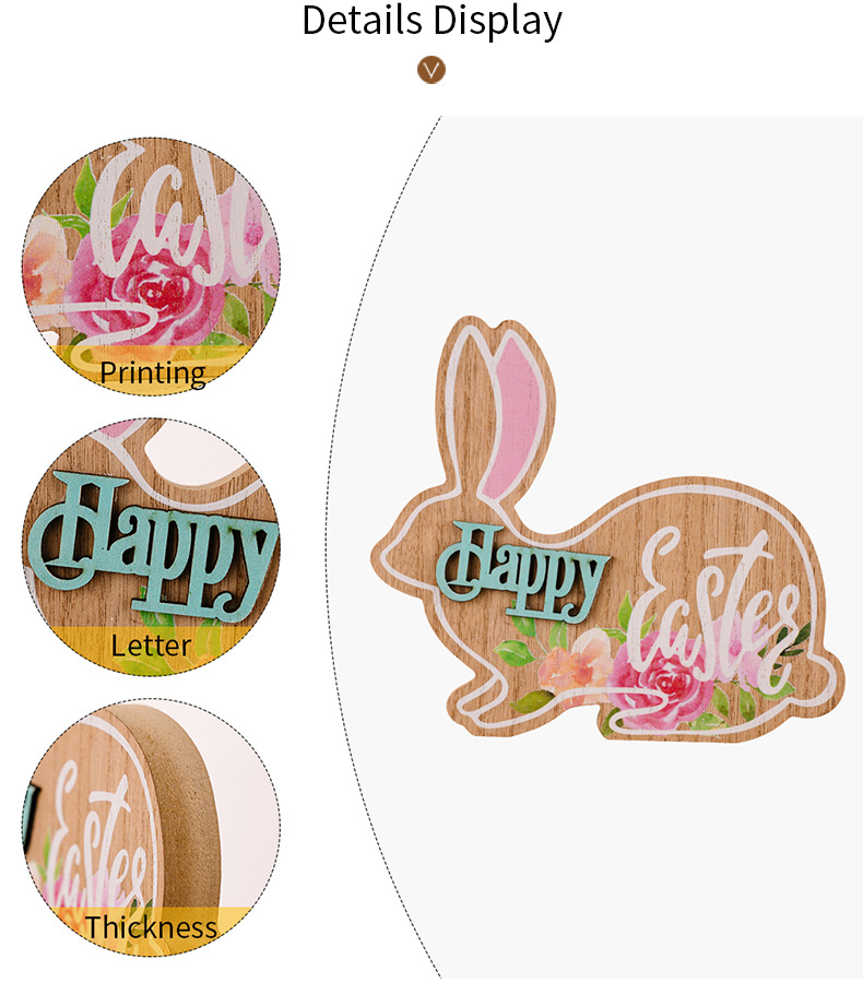 Cross-border new Easter decorations, wooden Easter rabbit figurines, cartoon 3D rabbit gifts pic 4