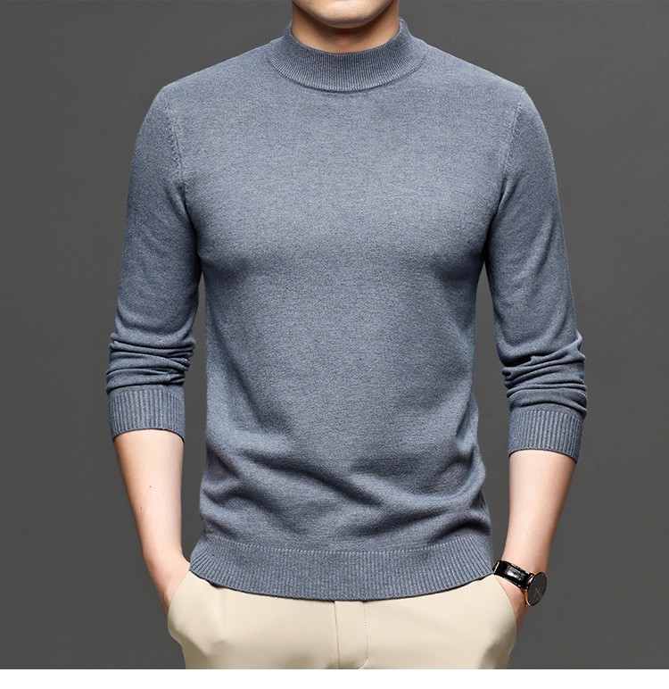 Mishima live nuevo otoño invierno color sólido cuello medio alto cashmere hombre slim suéter hombre legging suéter hombre pic 12