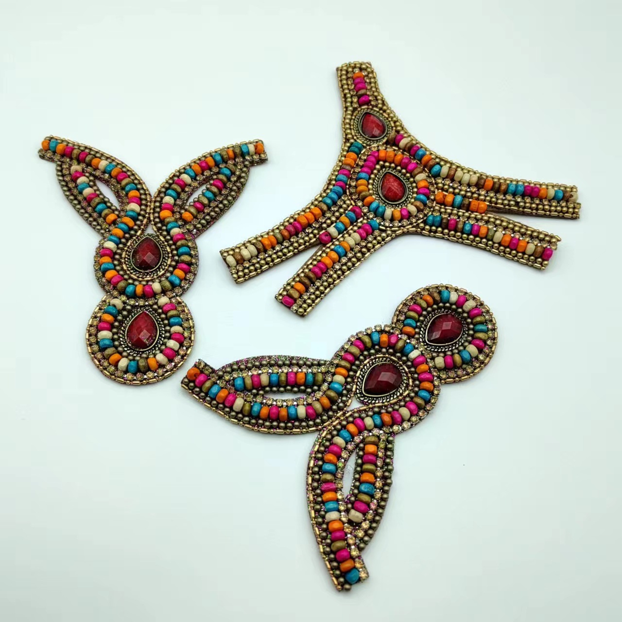 厂家直销混彩色木珠爪钻链围边鞋配件复古民族风鞋头手工配饰批发详情1