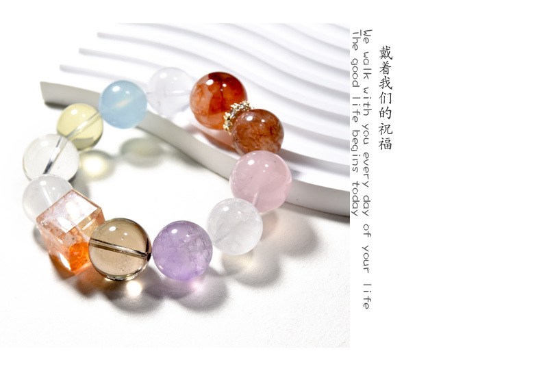 Natural crystal bracelet, large multi-treasure amethyst aquamarine red gel flower single-ring bracelet, simple live streaming wholesale pic 12