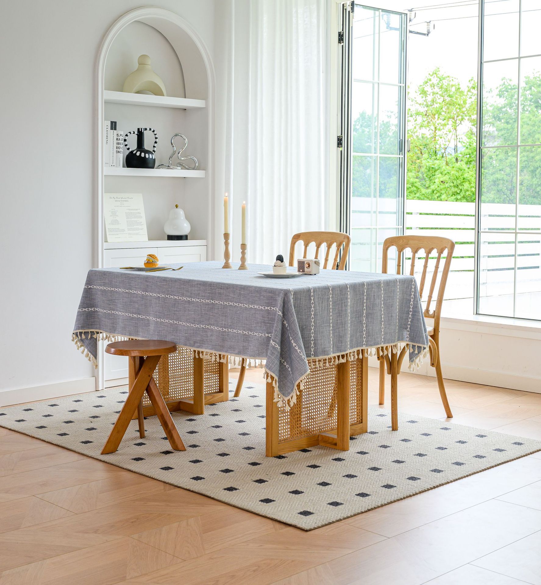 Cross-border three-dimensional embroidered striped tablecloth, popular black solid color, white cotton and linen tablecloth cover, fabric outdoor party pic 51