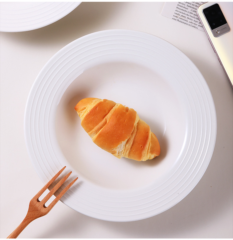 Ins-style pure white simple straw hat soup plate, home ceramic Western plate, pasta salad plate, hotel restaurant tableware pic 10
