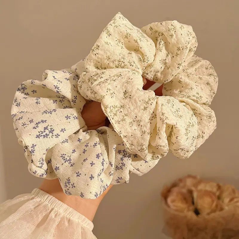 Korean-style blue small floral large intestine hair band, feminine semi-tied ponytail hair tie, new hair tie leather band headband pic 5