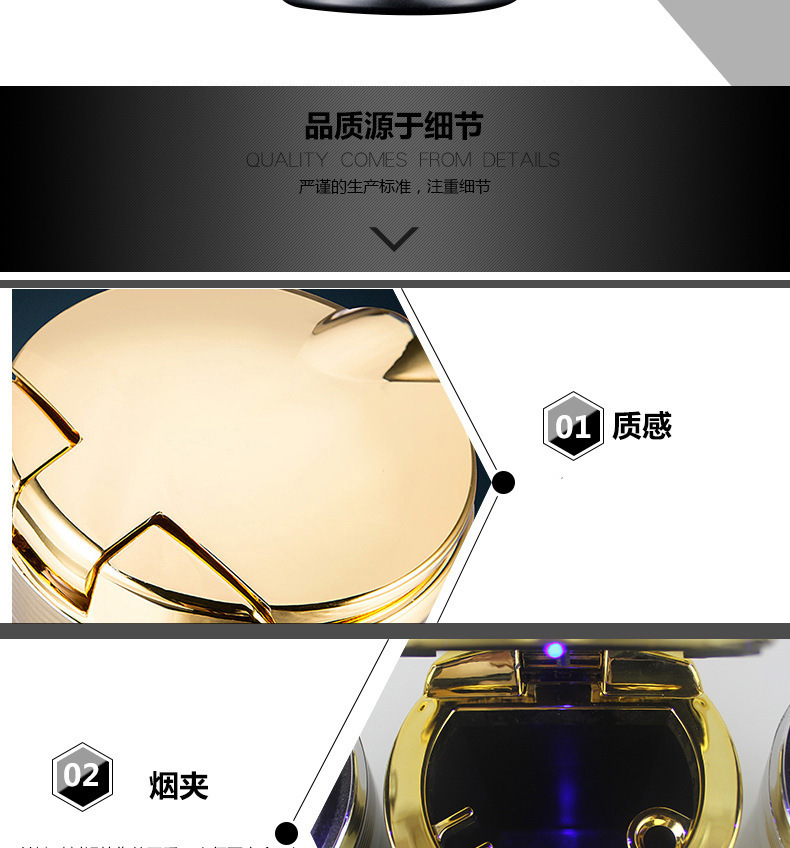 新款汽车烟灰缸车载烟灰缸带LED灯汽车内饰用品黑色塑料代发批发详情5