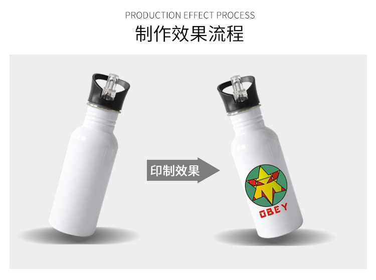 Heat-transferable blank 600ML large-mouth flat-bottomed 201 stainless steel sports water bottle creative commemorative cup pic 10