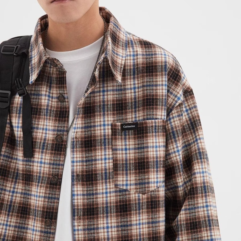 美式春秋季日系长袖格子衬衫男士韩版潮流ins网红休闲款衬衣外套详情44