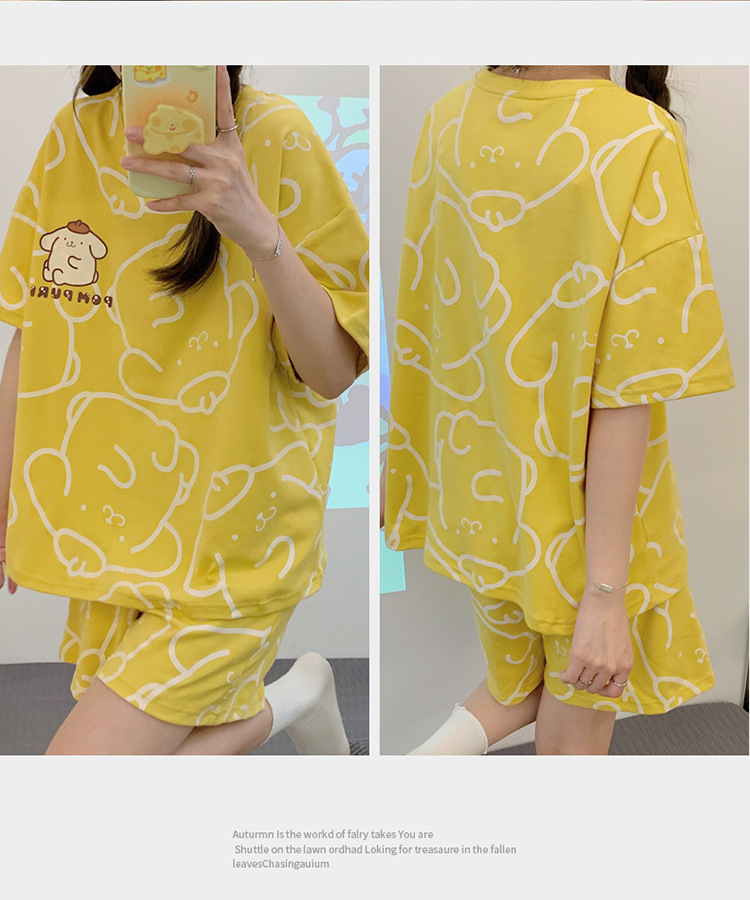 新款睡衣女夏季短袖短裤棉质套装韩版学生甜美可爱卡通女士家居服详情17
