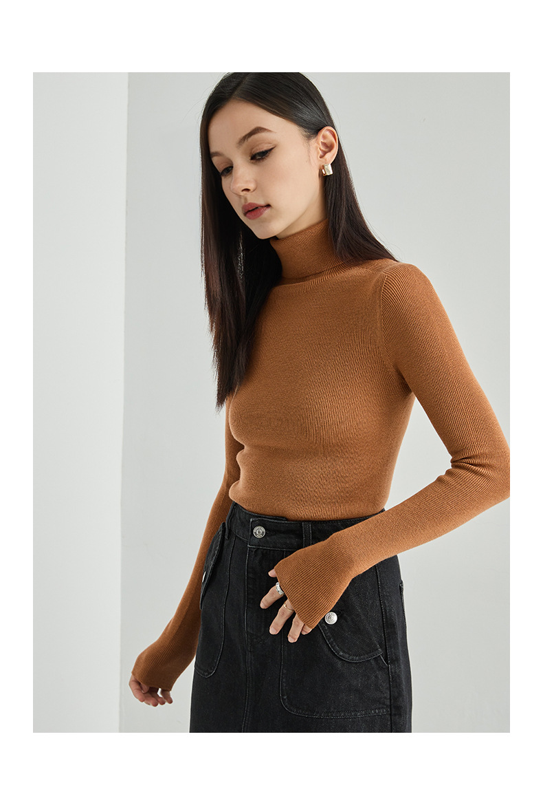 100%羊毛冬季无缝修身显瘦高领休闲百搭打底针织衫长袖内搭毛衣女详情17