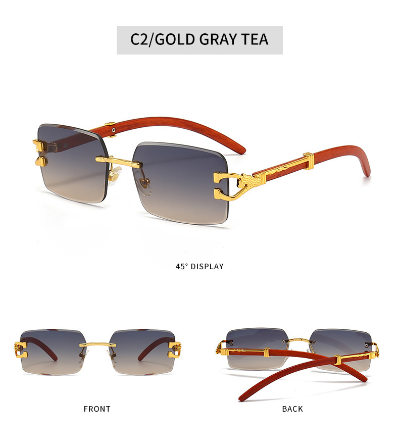 新款时尚无框太阳镜男款个性豹子木纹镜腿方框墨镜女潮跨境批发详情7