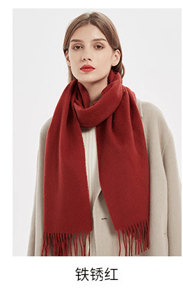 Wholesale of wool scarves, solid-color scarves for women, versatile autumn and winter scarves, thickened warm shawls, simple fringed red scarves pic 27