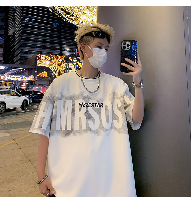 港风短袖t恤男夏季2024新款美式潮牌男生oversize青少年宽松体恤详情19