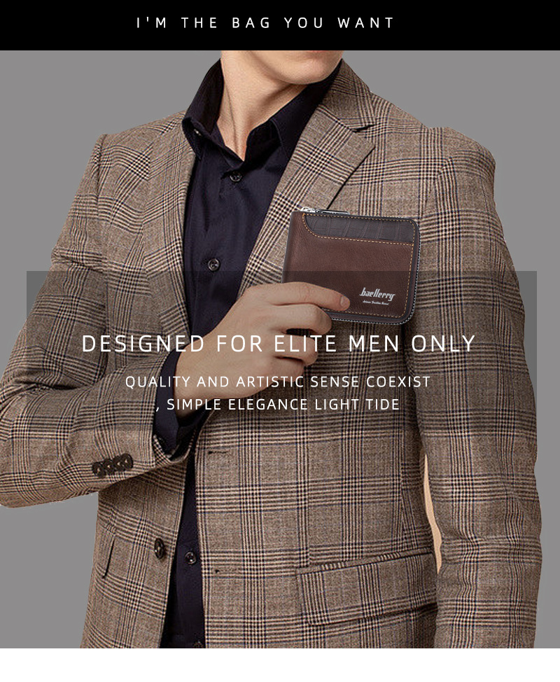 新款男士短款钱包Baellerry跨境复古多卡位拉链零钱包撞色卡包男详情4