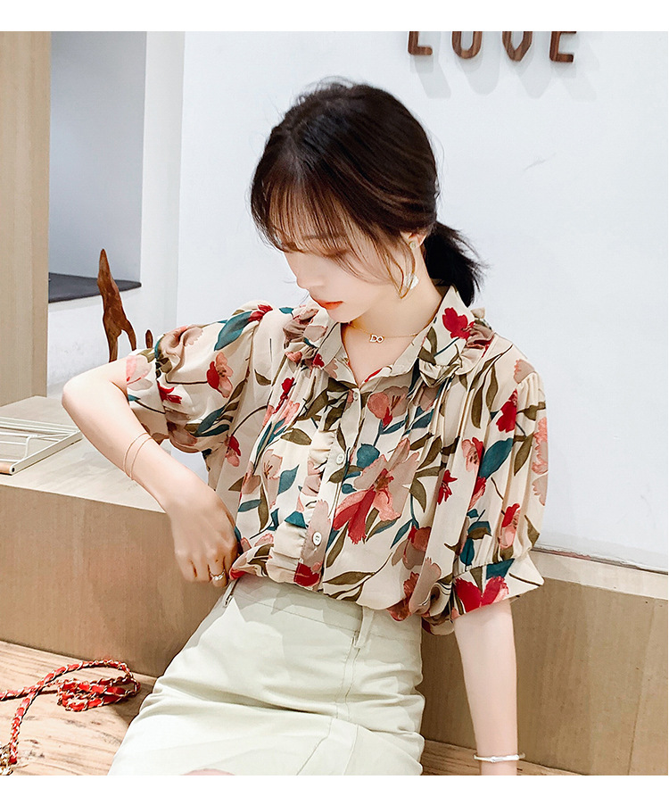 2020夏季新款短袖上衣女韩版碎花雪纺衫百搭气质衬衫详情18