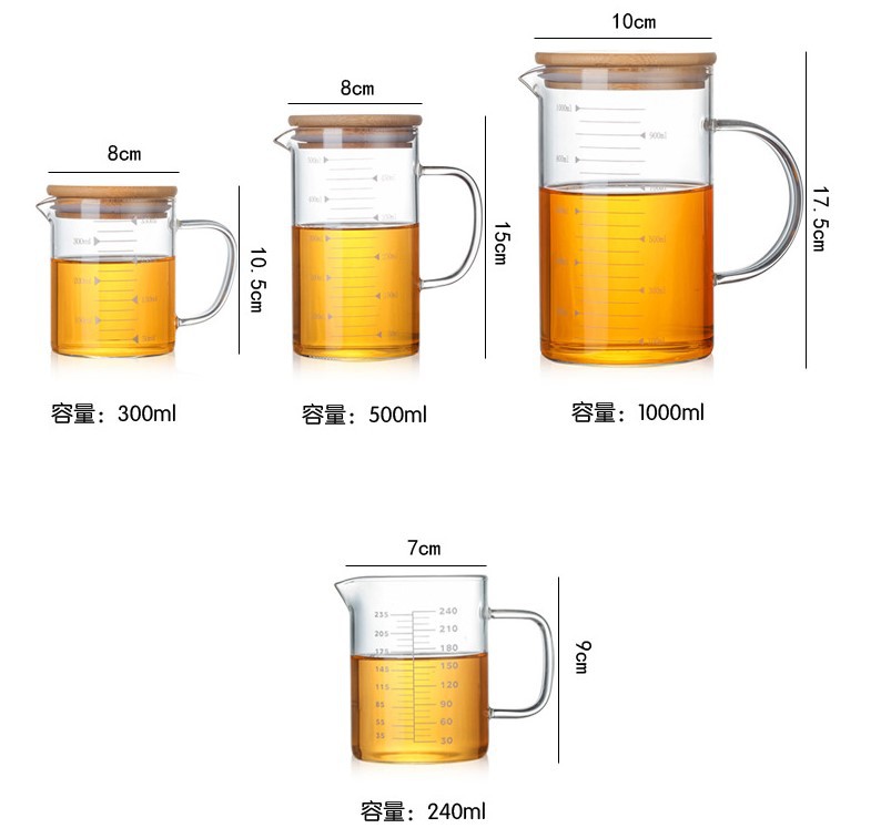 Taza de medición de vidrio resistente a altas temperaturas vaso de borosilicato de alta temperatura para hornear en casa taza con escala vaso de vidrio engrosado taza de medición pic 4
